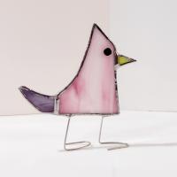 Stained Glass Standing Bird, Funky Glass Bird, Pink Bird Suncatcher