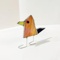 Stained Glass Standing Bird, Funky Glass Bird, Iridescent Orange and Purple Bird Suncatcher, Mother's Day Gift