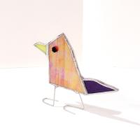 Stained Glass Standing Bird, Funky Glass Bird, Iridescent Orange and Purple Bird Suncatcher, Mother's Day Gift