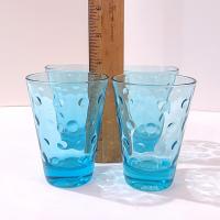 Vintage Hazel Atlas Blue Capri Dots Flat Juice Glasses, Set of 4