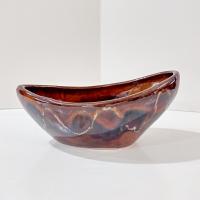 Vintage Brown Drip Glaze Ceramic Oblong Bowl, Hand Crafted Pottery Planter Boat