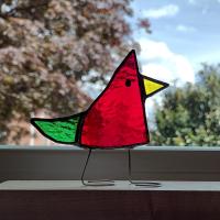Stained Glass Standing Bird, Funky Glass Bird, Cardinal Red Bird Suncatcher