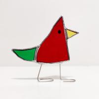 Stained Glass Standing Bird, Funky Glass Bird, Cardinal Red Bird Suncatcher