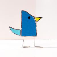 Stained Glass Standing Bird, Funky Glass Bird, Aqua and Turquoise Blue Bird Suncatcher