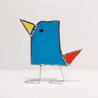Stained Glass Standing Bird, Funky Glass Bird, Turquoise Blue and Orange Bird Suncatcher