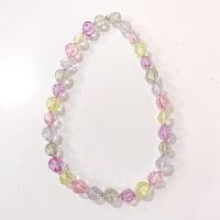 Vintage Chunky Pastel Crackle Bead Necklace, Pink Yellow Purple Green Clear Lucite Beads