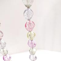 Vintage Chunky Pastel Crackle Bead Necklace, Pink Yellow Purple Green Clear Lucite Beads