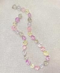 Vintage Chunky Pastel Crackle Bead Necklace, Pink Yellow Purple Green Clear Lucite Beads