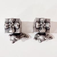 Vintage Pewter Teddy Bear and Present Box Salt and Pepper Shaker Set