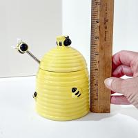 Vintage Ceramic Honey Bee Hive Honey Pot with Drizzler, Busy Little Bee Honeypot