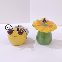 Vintage Ceramic Bumble Bee and Flower Salt and Pepper Shaker Set