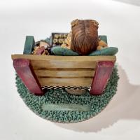 Vintage Our America Debbie Mumm Resin Jar Candle Topper, Girl on a Bench with a Kitty Cat and Flowers