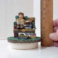 Vintage Our America Debbie Mumm Resin Jar Candle Topper, Girl on a Bench with a Kitty Cat and Flowers