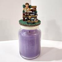 Vintage Our America Debbie Mumm Resin Jar Candle Topper, Girl on a Bench with a Kitty Cat and Flowers