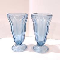 Vintage Anchor Hocking Light Blue Soda Fountain Glasses: Retro Milkshake Sundae Set of Two