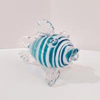 Vintage Hand Blown Glass Murano Style Fish, Aqua Turquoise Blue and Clear Swirled Glass Fish