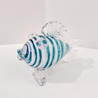 Vintage Hand Blown Glass Murano Style Fish, Aqua Turquoise Blue and Clear Swirled Glass Fish