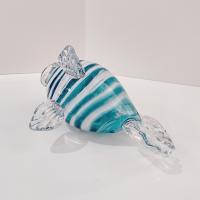 Vintage Hand Blown Glass Murano Style Fish, Aqua Turquoise Blue and Clear Swirled Glass Fish