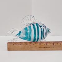 Vintage Hand Blown Glass Murano Style Fish, Aqua Turquoise Blue and Clear Swirled Glass Fish