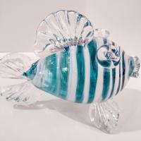 Vintage Hand Blown Glass Murano Style Fish, Aqua Turquoise Blue and Clear Swirled Glass Fish
