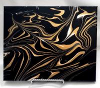 Black and Gold Abstract Original Acrylic Pour Painting, 8" x 10", Fluid Art Painting