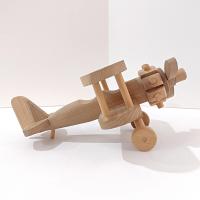 Vintage Wooden Airplane Rolling Child's Push Toy,  Wood Bi Plane Toy