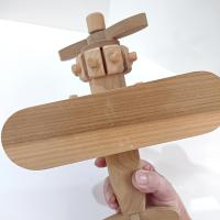 Vintage Wooden Airplane Rolling Child's Push Toy,  Wood Bi Plane Toy