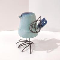 Vintage Blue Bird Ceramic and Wire Figurine