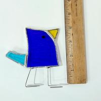 Stained Glass Standing Bird, Funky Blue Glass Bird Suncatcher, Bird Lover Gift