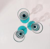 Vintage Blue Blown Glass Tall Candle Holders, Set of 3