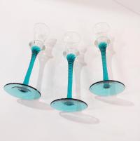 Vintage Blue Blown Glass Tall Candle Holders, Set of 3