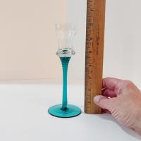 Vintage Blue Blown Glass Tall Candle Holders, Set of 3