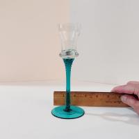 Vintage Blue Blown Glass Tall Candle Holders, Set of 3