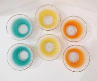 Vintage Blendo Glass Bowls, Set of Six, Aqua Blue, Orange, and Yellow Frosted
