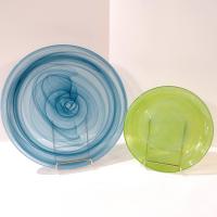  Vintage Turkish Blue and Green Swirl Glass Plates, Set of Two, Blue Glass Dinner Plate, Green Glass Salad Plate