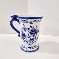 Vintage Cracker Barrel Blue Bliss Butterfly Floral Coffee Tea Mug, Blue White Toile Mug