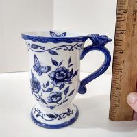 Vintage Cracker Barrel Blue Bliss Butterfly Floral Coffee Tea Mug, Blue White Toile Mug