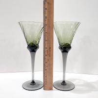 Vintage Mikasa Blossom Sage Green Wine Water Glasses, Set of Two, Green Blown Glass Tall Goblets