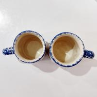 Vintage Blue Spongeware Coffee Tea Mugs, Set of Two, Workshops of Gerald E Henn Pottery, Roseville Spongeware Pottery