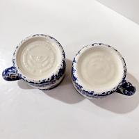 Vintage Blue Spongeware Coffee Tea Mugs, Set of Two, Workshops of Gerald E Henn Pottery, Roseville Spongeware Pottery