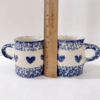 Vintage Blue Spongeware Coffee Tea Mugs, Set of Two, Workshops of Gerald E Henn Pottery, Roseville Spongeware Pottery