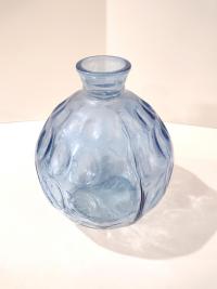 Vintage San Miguel Blue Round Globe Thumbprint Recycled Glass Vase