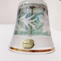 Vintage Green and Gold Etched Bohemian Czechoslovakian Glass Bell