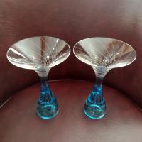 Vintage Blue Sapphire Martini and Shot Glasses, Set of Two, Combination Two in One Glasses