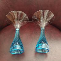 Vintage Blue Sapphire Martini and Shot Glasses, Set of Two, Combination Two in One Glasses