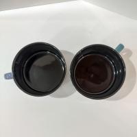 Vintage Aqua Blue and Purple Striped Large Ceramic Soup Mugs, Set of 2, French Onion Soup Crocks