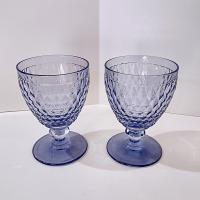 Vintage Villeroy and Boch Boston Blue Glass Water Goblets, Set of 2