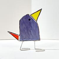 Stained Glass Standing Bird, Funky Purple and Orange Glass Bird Suncatcher, Bird Lover Gift, Windowsill Sitter