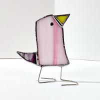 Stained Glass Standing Bird, Funky Pink and Purple Glass Bird Suncatcher, Bird Lover Gift, Windowsill Sitter