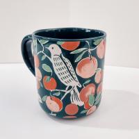 Vintage Opal House Wild and Free Birds in a Peach Tree Coffee Tea Stoneware Ceramic Mug